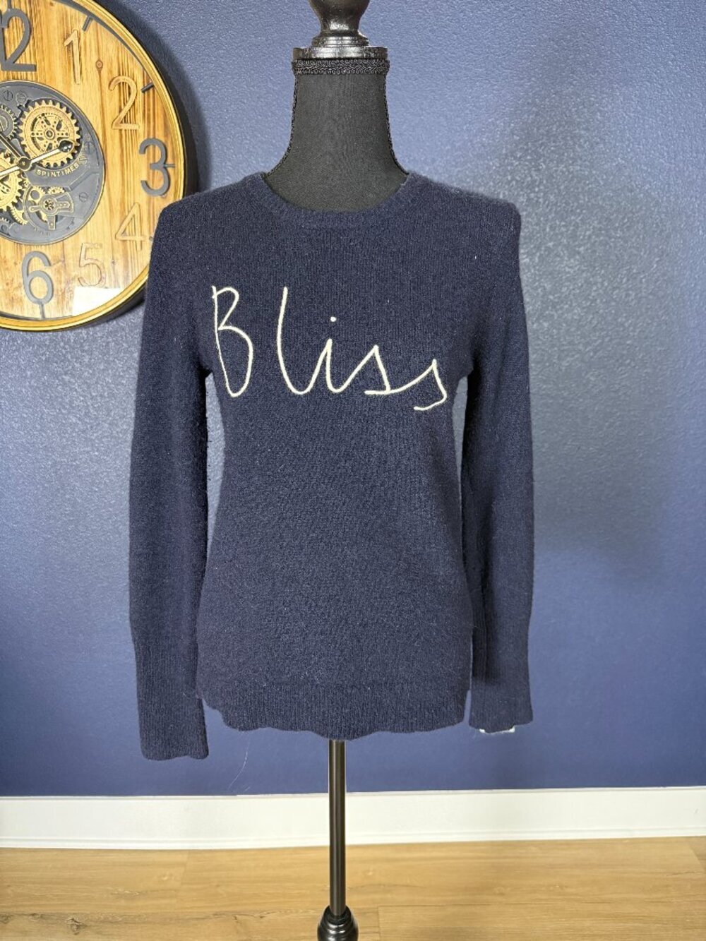 J.Crew Navy Bliss Embroidered Wool Alpaca Blend Crewneck Sweater | XS